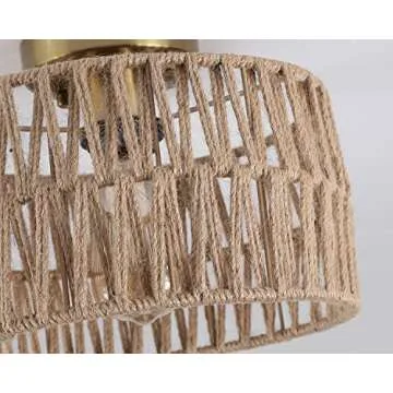Hchunqjor Coastal Antique Gold Woven Flush Mount Light Fixture Rustic Boho Hemp Rope Brass Semi Flush Mount Ceiling Light for Hallway Bedroom Farmhouse Kitchen Entryway Hall