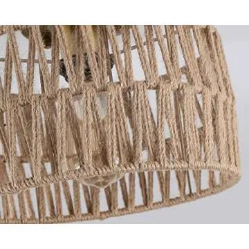 Hchunqjor Coastal Antique Gold Woven Flush Mount Light Fixture Rustic Boho Hemp Rope Brass Semi Flush Mount Ceiling Light for Hallway Bedroom Farmhouse Kitchen Entryway Hall