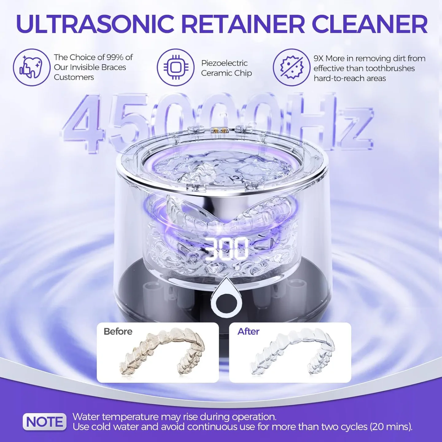 Ultrasonic Retainer Cleaner with UV Sterilization for Dental Hygiene