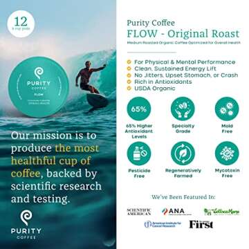 Purity Coffee FLOW Medium Roast Organic Coffee - USDA Certified Organic Specialty Grade Arabica Sing...