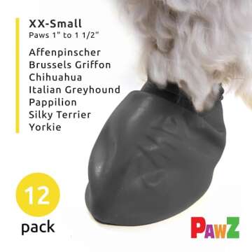 PawZ Rubber Dog Boots for Paws up to 1 1/2", 12 Pack - All-Weather Dog Booties for Hot Pavement, Sno...