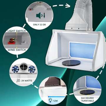 T TOGUSH Professional Airbrush Spray Booth with 3 LED Light Turn Table Large Capacity Portable Paint Spray Booth for Cake Hobby Model Airplane Crafts Painting