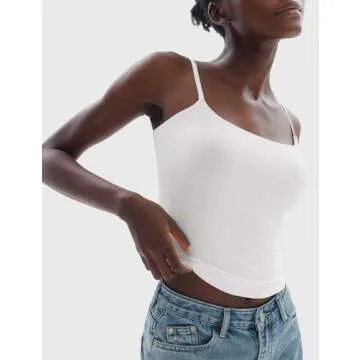 PUMIEY White Tank Top for Women Square Neck Spaghetti Straps Sleeveless Summer Tops, Splashed White Large