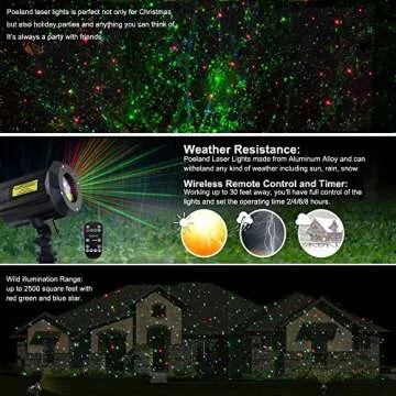 Poeland Christmas Laser Projector Lights Waterproof Outdoor Garden Decorative Lighting with Security Lock 3 Color Red Green Blue