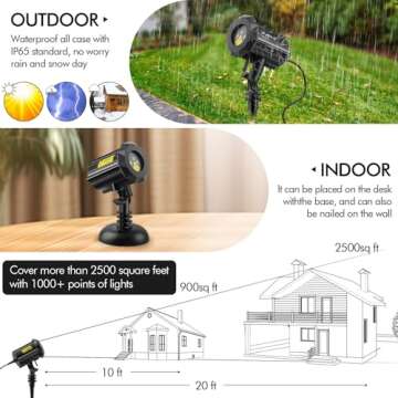 Poeland Christmas Laser Projector Lights Waterproof Outdoor Garden Decorative Lighting with Security Lock 3 Color Red Green Blue