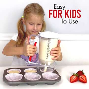 Dalup Enterprises Kid Friendly Mess Free Pancake Cupcake Batter Dispenser Squeeze Handle for Precise Portion Control, Great for Waffles, Crepes | 4 Cup Capacity (White)