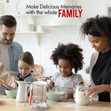 Dalup Enterprises Kid Friendly Mess Free Pancake Cupcake Batter Dispenser Squeeze Handle for Precise Portion Control, Great for Waffles, Crepes | 4 Cup Capacity (White)