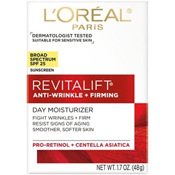 L'Oréal Paris Revitalift Anti-Wrinkle and Firming Face Moisturizer with SPF 25, Pro-Retinol and Centella Asiatica, Paraben Free, 1.7 oz (Packaging may vary)