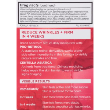 L'Oréal Paris Revitalift Anti-Wrinkle and Firming Face Moisturizer with SPF 25, Pro-Retinol and Centella Asiatica, Paraben Free, 1.7 oz (Packaging may vary)
