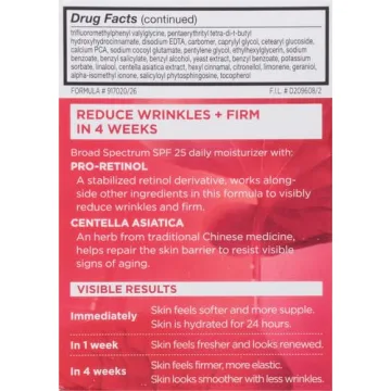 L'Oréal Paris Revitalift Anti-Wrinkle and Firming Face Moisturizer with SPF 25, Pro-Retinol and Centella Asiatica, Paraben Free, 1.7 oz (Packaging may vary)
