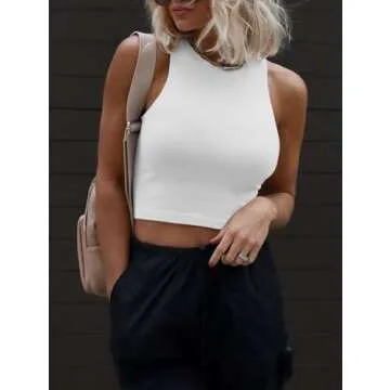 ATHMILE Going Out Tops for Women Sleeveless Crop Tops Double Lined Tank Tops Y2K Teen Girl Clothes Cute Shirts White