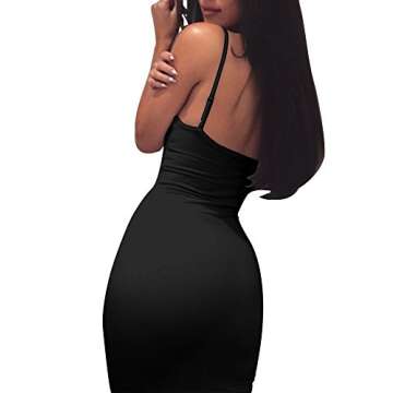 GOBLES Women's Sexy Spaghetti Strap Sleeveless Bodycon Mid Club Dress (M, Black)