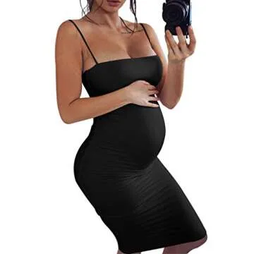 GOBLES Women's Sexy Spaghetti Strap Sleeveless Bodycon Mid Club Dress (M, Black)