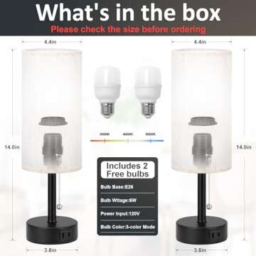 Fenmzee Stylish Bedside Lamps Set - USB Charging & LED Bulbs