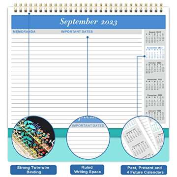 2023-2024 Desk Calendar - Standing Flip Desktop Calendar 2023-2024, Jul 2023 to Dec 2024, 9.8" x 8.3", 12 Month Desktop Calendar with Thick Paper, Memoranda Lined Pages, Twin-Wire Binding, Unruled