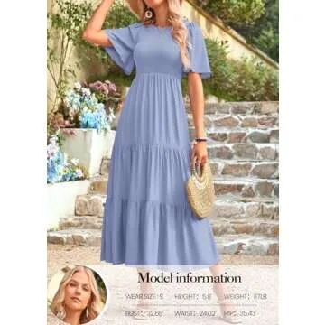 KIRUNDO Casual Summer Dresses for Women 2025 Spring Flutter Short Sleeve Midi Dress Smocked Modest Church A Line Flowy Ruffle Tiered Dress Resort Wear(Small, Light Blue)