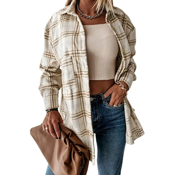 PRETTYGARDEN Women's Fall Plaid Shacket Jacket for Trendy Style
