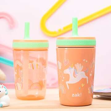 Zak Designs Unicorn Kelso Tumbler Set, Leak-Proof Screw-On Lid with Straw, Bundle for Kids Includes ...
