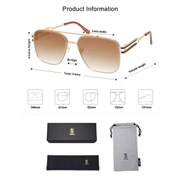 SOJOS Retro Oversized Square Sunglasses with UV400 Protection