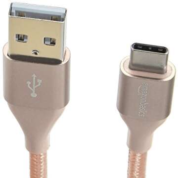 Amazon Basics 10 foot Nylon USB-C to USB-A 2.0 Fast Charging Cable, Gold