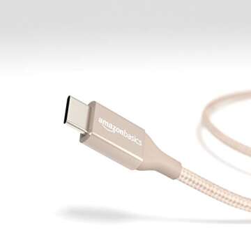 Amazon Basics 10 foot Nylon USB-C to USB-A 2.0 Fast Charging Cable, Gold