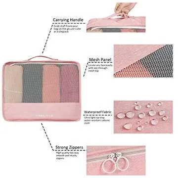 FOREMS 7 Set Packing Cubes For Suitcases Travel Luggage Organizers With Laundry Bag,Shoe Bag And Toitetry bag,Lightweight Luggage For Carry On Suitcase (pink)