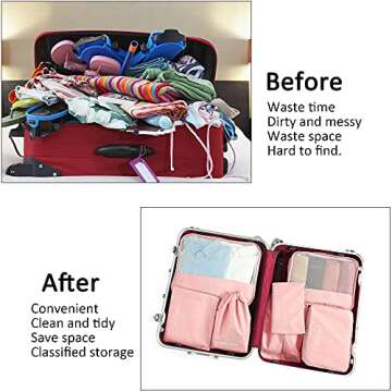FOREMS 7 Set Packing Cubes For Suitcases Travel Luggage Organizers With Laundry Bag,Shoe Bag And Toitetry bag,Lightweight Luggage For Carry On Suitcase (pink)