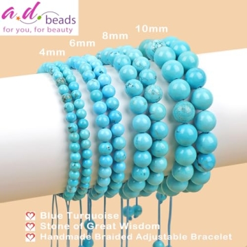 4mm Blue Turquoise - Wisdom - Handmade Natural Stone Crystal Bracelet with Adjustable Macrame String...