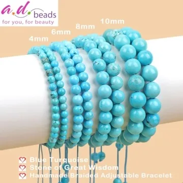 4mm Blue Turquoise - Wisdom - Handmade Natural Stone Crystal Bracelet with Adjustable Macrame String...