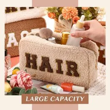 Stylish Paterr Chenille Letter Makeup Bag Set