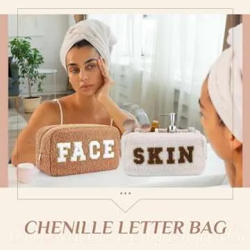 Stylish Paterr Chenille Letter Makeup Bag Set