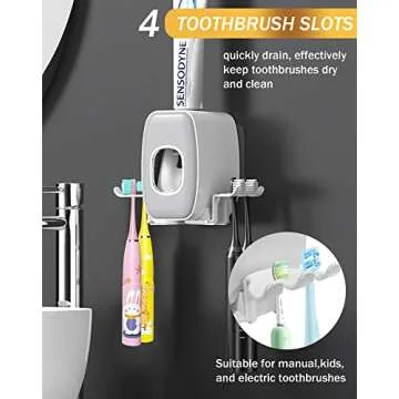 WAYCOM Toothpaste Dispenser Bathroom Accessories, 2 Cups Toothbrush Holder Wall Mounted Bathroom Decor Smart Home Products Tooth Brushing Holder with Automatic Toothpaste Dispenser Bathroom Organizer