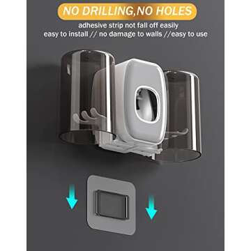 WAYCOM Toothpaste Dispenser Bathroom Accessories, 2 Cups Toothbrush Holder Wall Mounted Bathroom Decor Smart Home Products Tooth Brushing Holder with Automatic Toothpaste Dispenser Bathroom Organizer