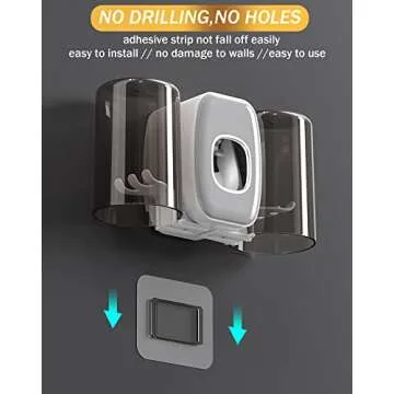 WAYCOM Toothpaste Dispenser Bathroom Accessories, 2 Cups Toothbrush Holder Wall Mounted Bathroom Decor Smart Home Products Tooth Brushing Holder with Automatic Toothpaste Dispenser Bathroom Organizer