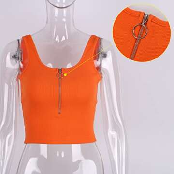 ForeFair Women's Slim Fit Ribbed Knit Solid Plain Basic Cute Fitness Workout Crop Tops(Orange,S)