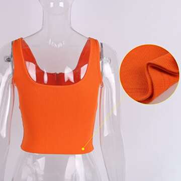 ForeFair Women's Slim Fit Ribbed Knit Solid Plain Basic Cute Fitness Workout Crop Tops(Orange,S)