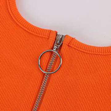 ForeFair Women's Slim Fit Ribbed Knit Solid Plain Basic Cute Fitness Workout Crop Tops(Orange,S)