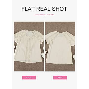 Dokotoo Womens Ladies 2023 Summer Sexy Lace V Neck Eyelet Short Sleeve Boho Shirts Casual Loose Solid Chiffon Blouses for Women Tops Apricot 2XL