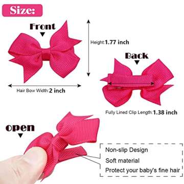 ALinmo 2" Baby Hair Clips Fully Lined Bows Tiny Alligator Clips for Infants and Toddlers in Pairs