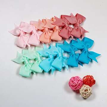 ALinmo 2" Baby Hair Clips Fully Lined Bows Tiny Alligator Clips for Infants and Toddlers in Pairs