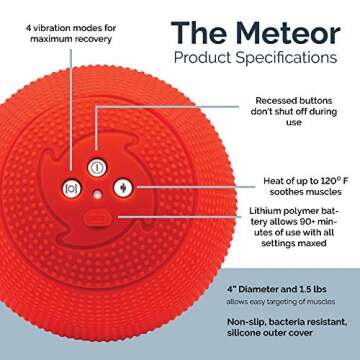 MyoStorm Heating Vibrating Massage Ball Roller for Deep Tissue Muscle Recovery Therapy and Pain Relief w/Heat + 4 Speed Vibration