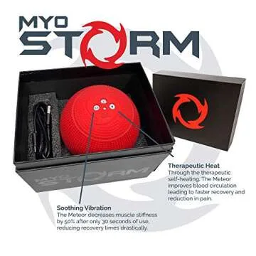 MyoStorm Heating Vibrating Massage Ball Roller for Deep Tissue Muscle Recovery Therapy and Pain Relief w/Heat + 4 Speed Vibration