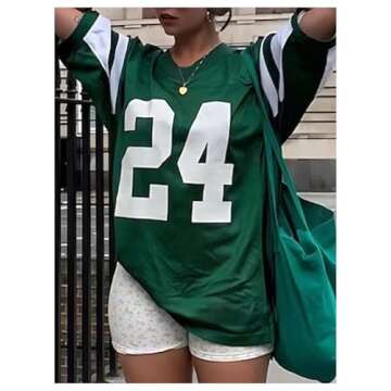 GORGLITTER Women's Oversized Jersey Number Graphic Short Sleeve Crew Neck T Shirt