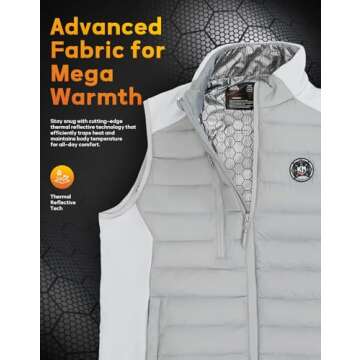 KEMIMOTO Thermal-Reflective Heated Vest, USB & Type C Charging, Hand & Neck Warmers, Ideal for Men & Women, Perfect for Hunting, Golf, Cycling,M Grey