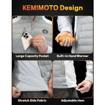 KEMIMOTO Thermal-Reflective Heated Vest, USB & Type C Charging, Hand & Neck Warmers, Ideal for Men & Women, Perfect for Hunting, Golf, Cycling,M Grey