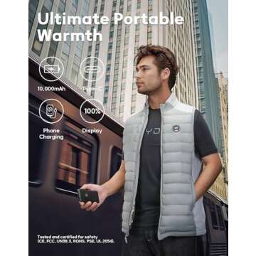 KEMIMOTO Thermal-Reflective Heated Vest, USB & Type C Charging, Hand & Neck Warmers, Ideal for Men & Women, Perfect for Hunting, Golf, Cycling,M Grey