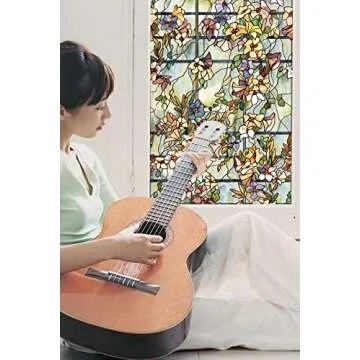Artscape Trellis | Privacy Window Film with Vibrant Colored Pattern | Non-Adhesive & UV Protection | Easy to Apply & Removable | 24 x 36 Inches | Made in USA