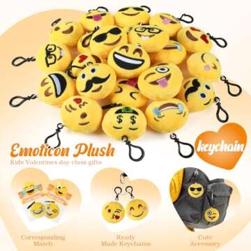 Deerher Valentines Day Gifts for Kids - 24 Pack Valentine‘s Day Cards with Emoticon Dolls Keychains for 5,4,3th Graders Teens Boys Girls, Unique Toys for School Classroom Class Party Favor
