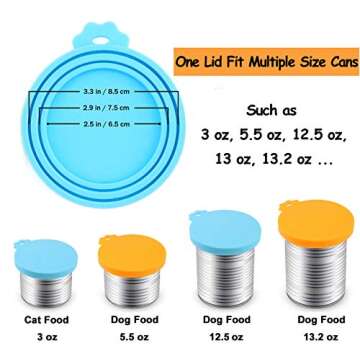 Comtim Pet Food Can Cover Silicone Can Lids for Dog and Cat Food(Universal Size,One fit 3 Standard Size Food Cans) (Blue/Orange)