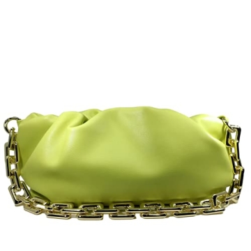 Chic Cloud-Shaped Dumpling Clutch Purse with Chunky Chain - Lime